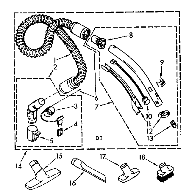 Kenmore 1162497580 hose and attachment parts diagram