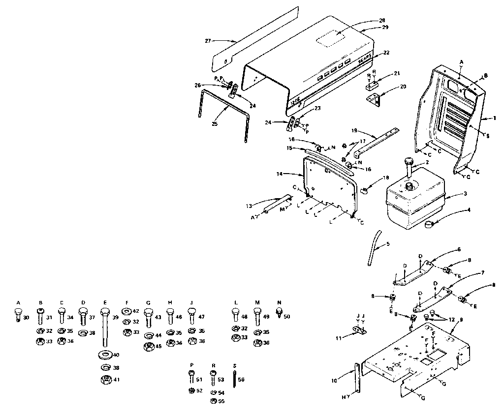 Craftsman 91725151 engine mount, hood & grill diagram