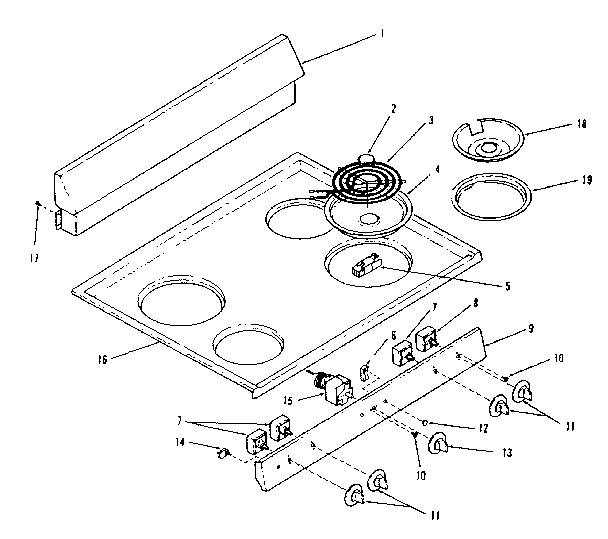 Kenmore 1199058710 backguard and cooktop diagram