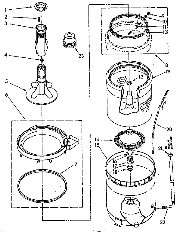 Kenmore 11081476200 agitator basket and tub parts diagram