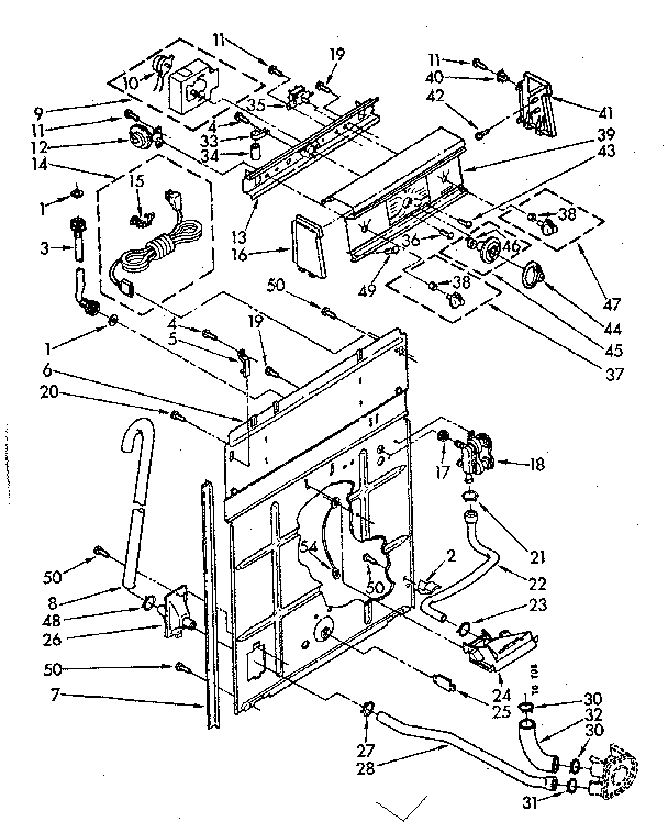 Kenmore 11081360620 controls and rear panel parts diagram