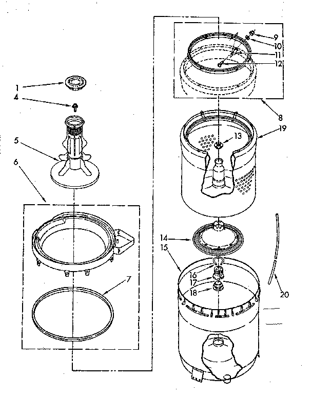 Kenmore 11081360620 agitator, basket and tub parts diagram