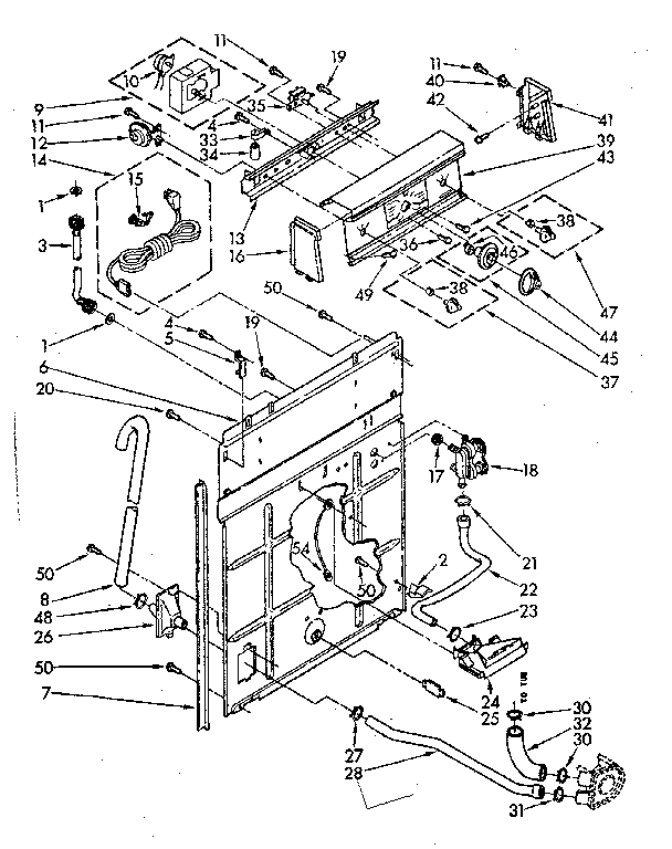 Kenmore 11081476310 controls and rear panel parts diagram