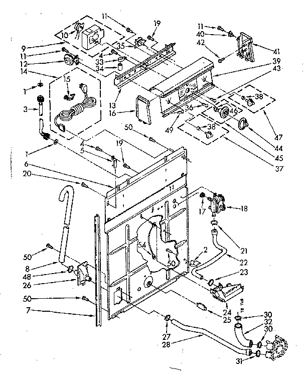 Kenmore 11081476820 controls and rear panel parts diagram