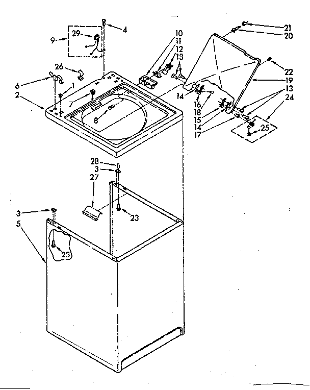 Kenmore 11081362110 top and cabinet parts diagram