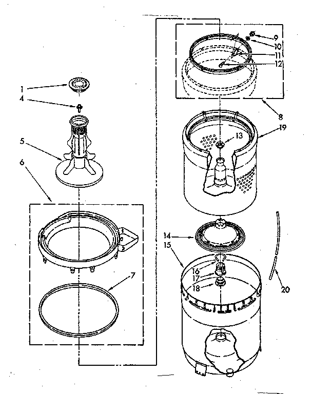 Kenmore 11081362110 agitator, basket and tub parts diagram