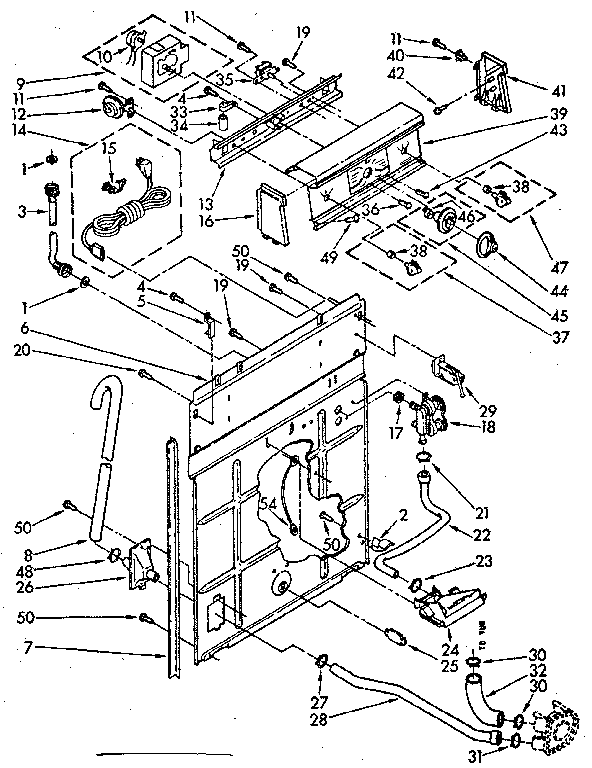 Kenmore 11081375220 controls and rear panel parts diagram