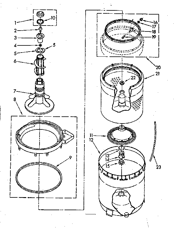 Kenmore 11081375220 agitator, basket and tub parts diagram