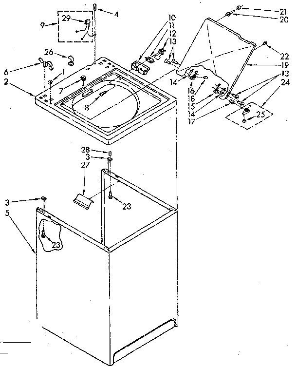 Kenmore 11081362620 top and cabinet parts diagram