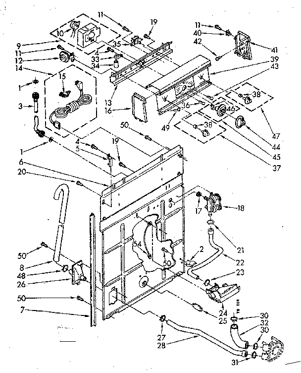 Kenmore 11081362620 controls and rear panel parts diagram
