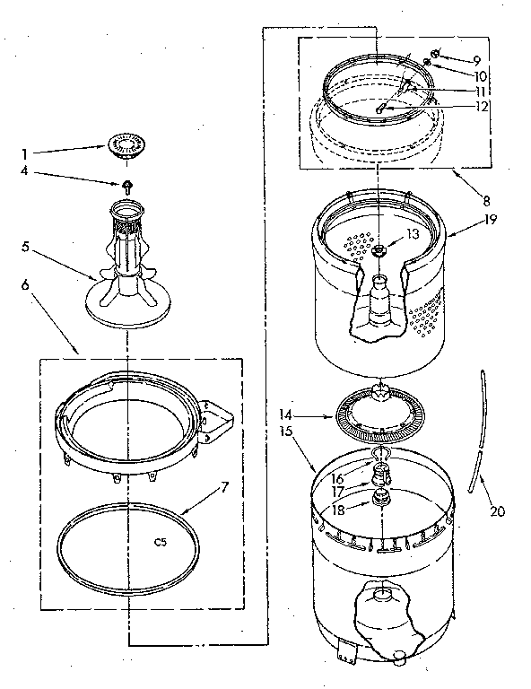 Kenmore 11081362620 agitator, basket and tub parts diagram