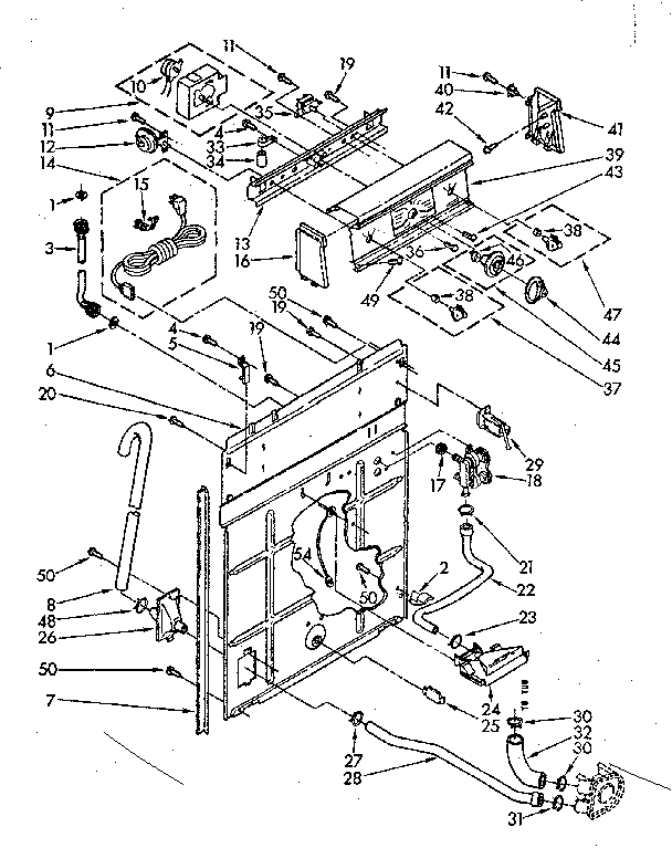 Kenmore 11081375600 controls and rear panel parts diagram