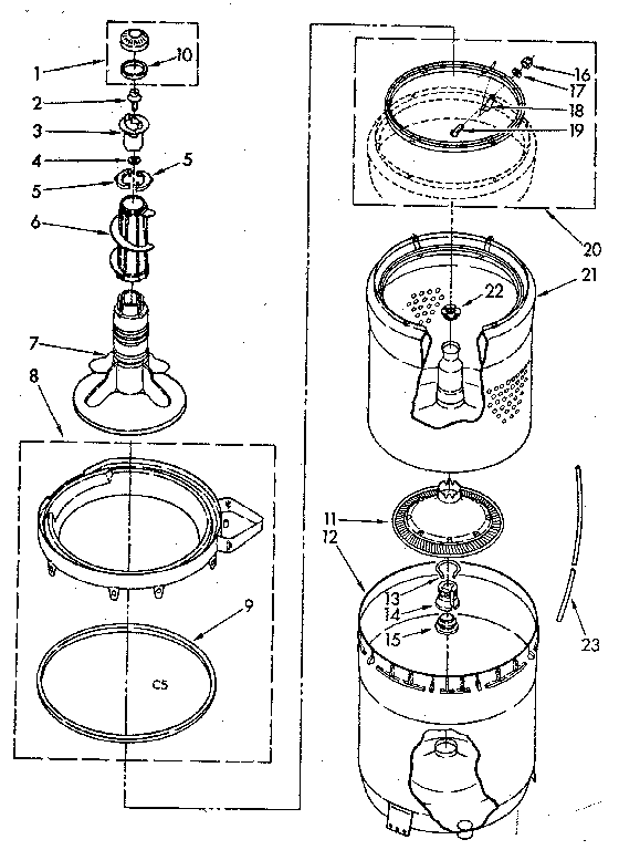 Kenmore 11081375210 agitator, basket and tub parts diagram