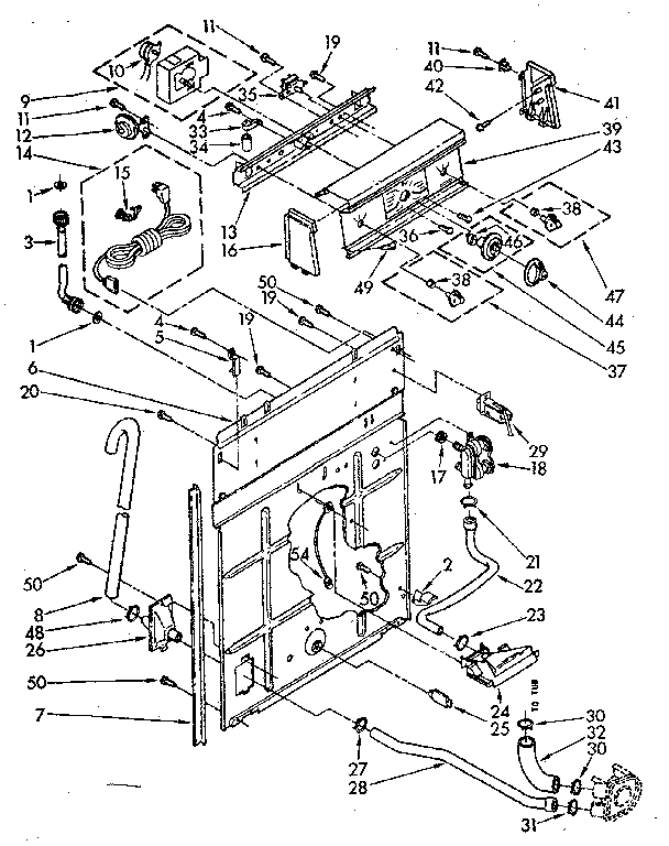 Kenmore 11081375130 controls and rear panel parts diagram