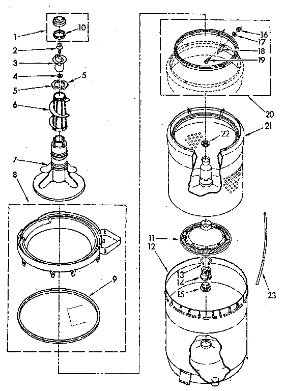 Kenmore 11081375130 agitator, basket and tub parts diagram