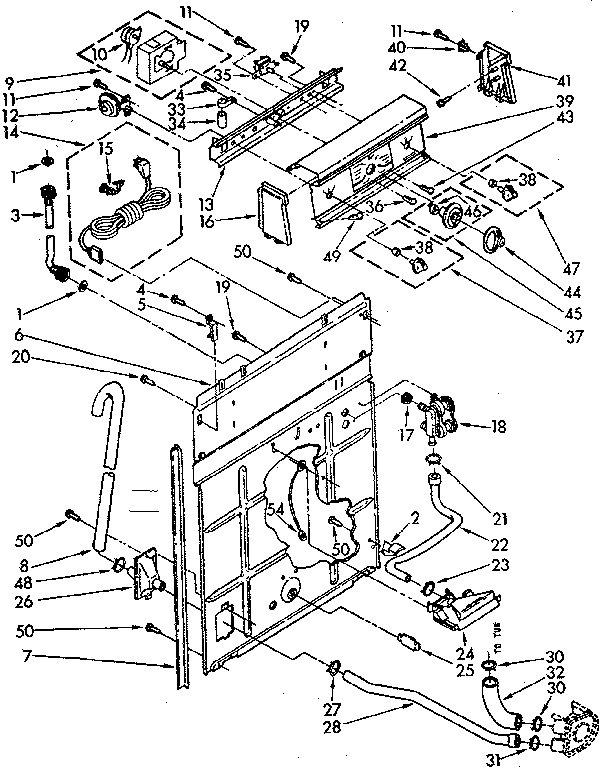 Kenmore 11081360430 controls and rear panel parts diagram