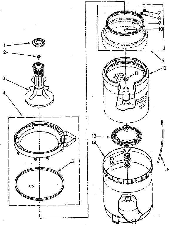 Kenmore 11081360430 agitator, basket and tub parts diagram