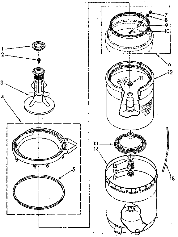 Kenmore 11081361740 agitator, basket and tub parts diagram
