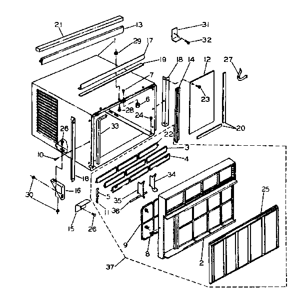 Kenmore 2538721772 cabinet and front panel parts diagram