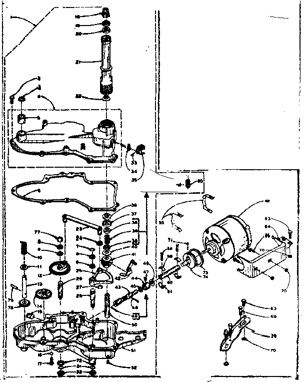 Kenmore 1105802600 worm gear case and motor assembly diagram