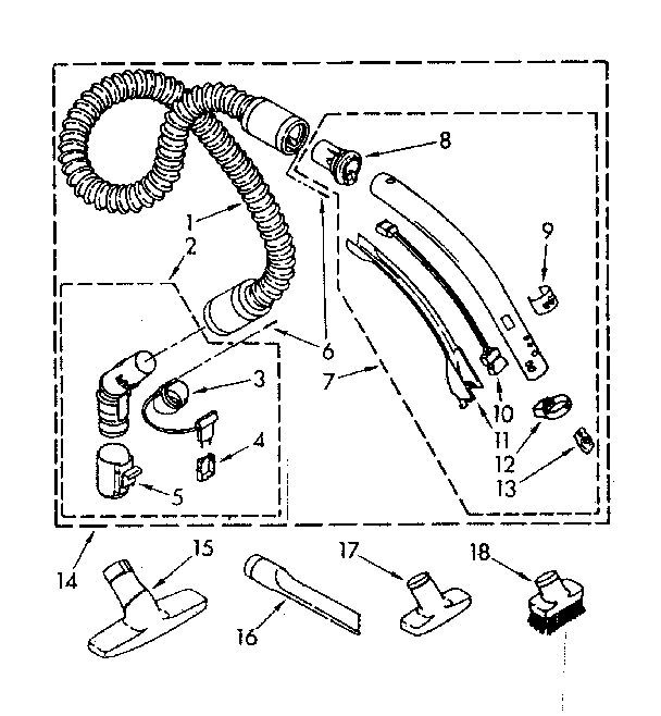 Kenmore 1162639081 hose and attachment parts diagram