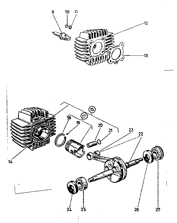 Sears 81780860 cylinder, piston, crankshaft diagram