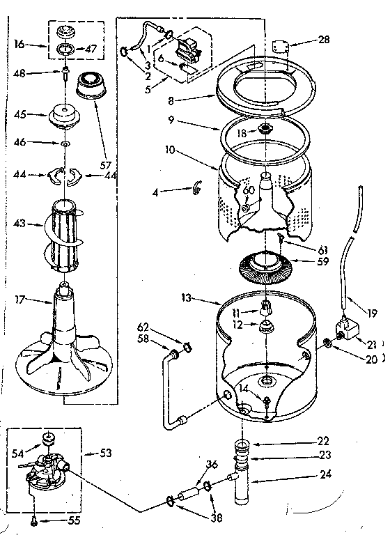 Kenmore 11082383620 tub and basket parts (non-suds only) diagram