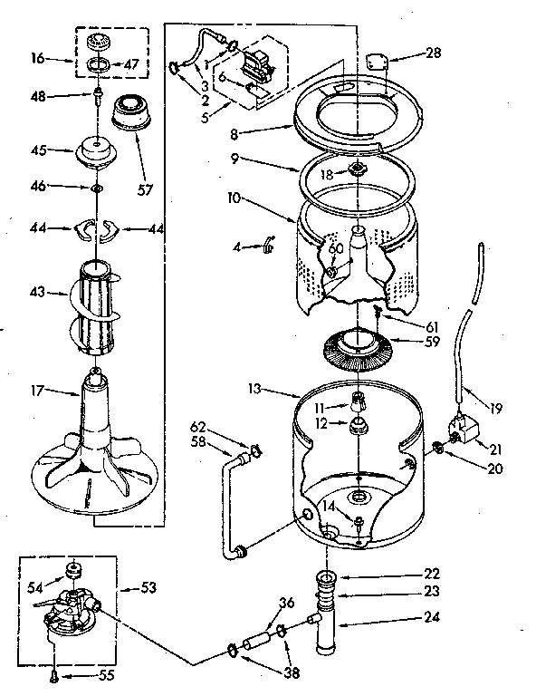 Kenmore 11083372720 tub and basket parts (non-suds only) diagram