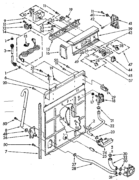 Kenmore 11081375840 controls and rear panel parts diagram
