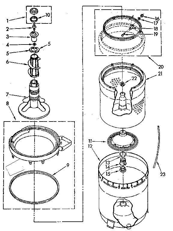 Kenmore 11081375840 agitator, basket and tub parts diagram