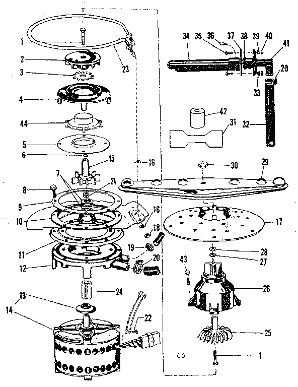 Kenmore 58771461 motor, heater & spray arm details diagram