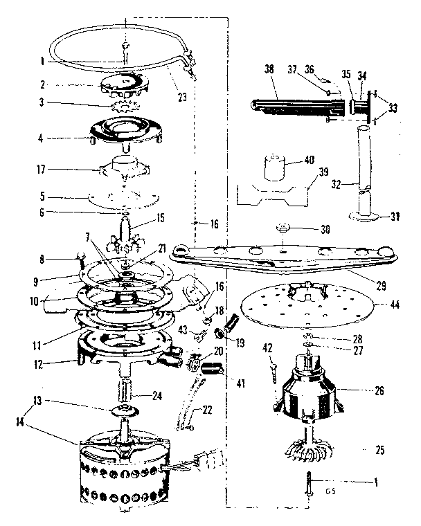 Kenmore 58771551 motor, heater & spray arm details diagram