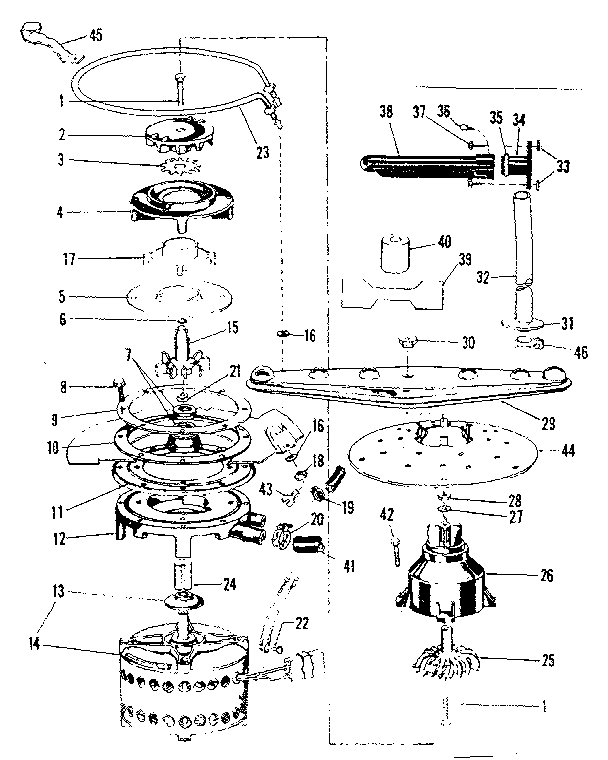 Kenmore 58771621 motor-heater & spray arm details diagram
