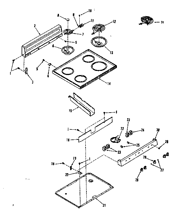 Kenmore 9116208710 backguard and main top section diagram