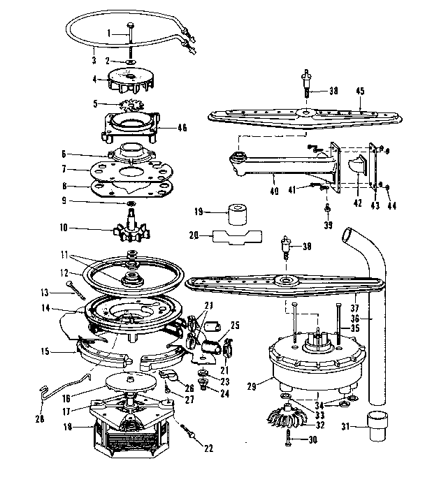 Kenmore 5871536580 motor, heater, and spray arm details diagram