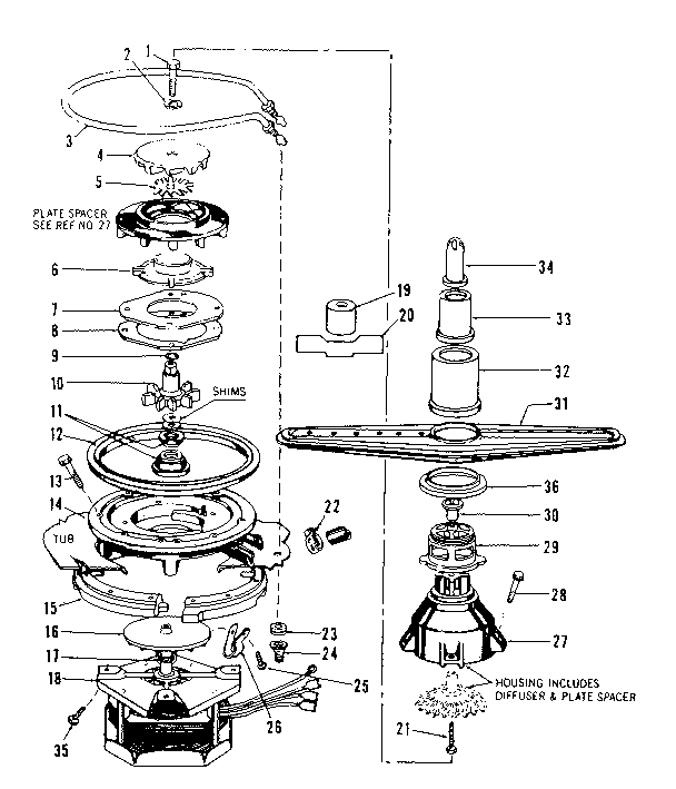 Kenmore 5871416581 motor, heater, and spray arm diagram