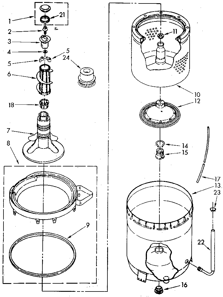 Kenmore 11082477300 agitator, basket and tub diagram