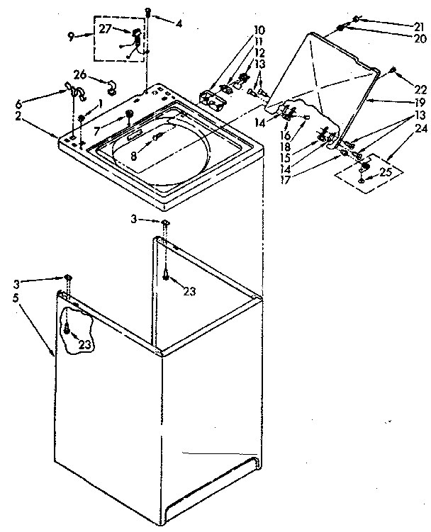 Kenmore 11082672300 top and cabinet parts diagram