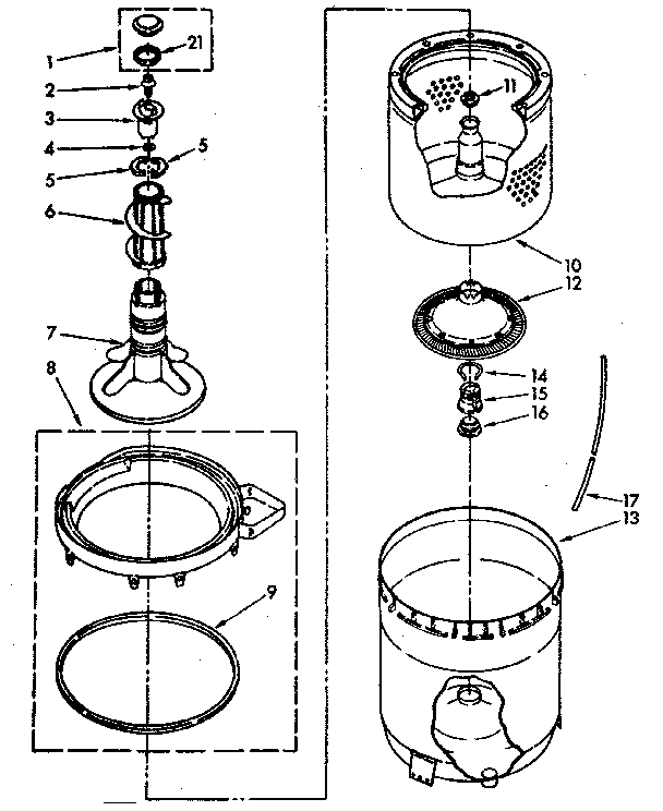 Kenmore 11082671700 agitator, basket and tub parts diagram