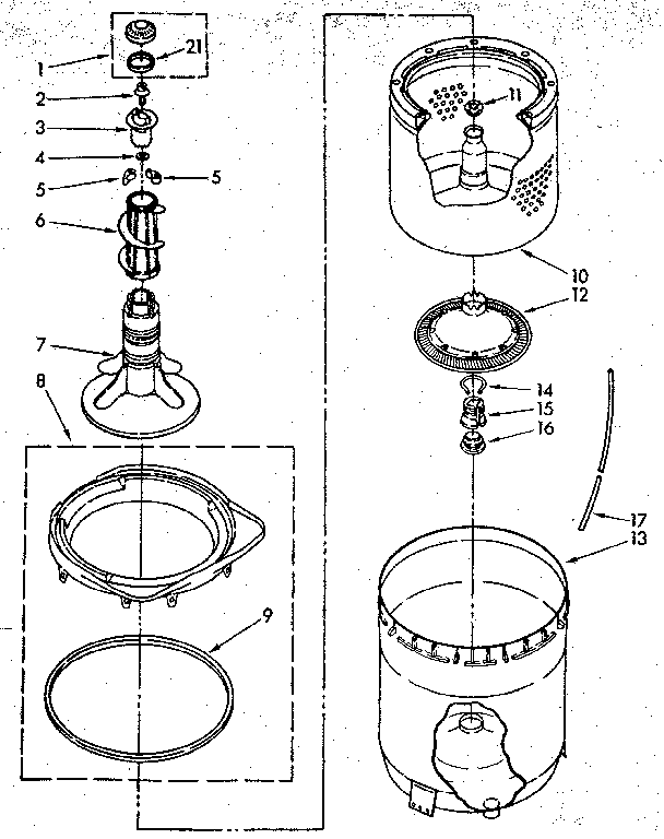 Kenmore 11082791300 agitator, basket and tub parts diagram