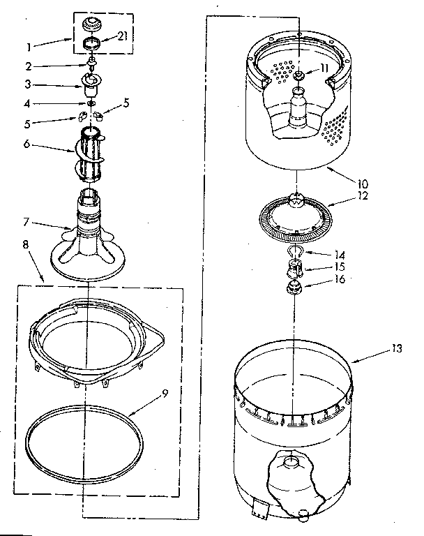 Kenmore 11082672610 agitator, basket and tub parts diagram