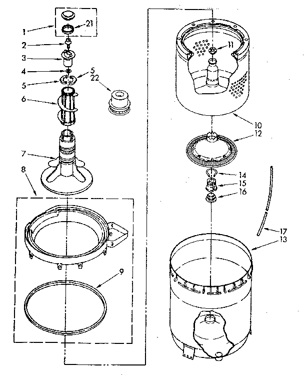 Kenmore 11082673300 agitator, basket and tub parts diagram