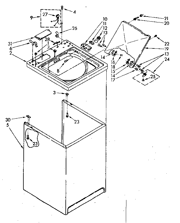 Kenmore 11082694510 top and cabinet parts diagram