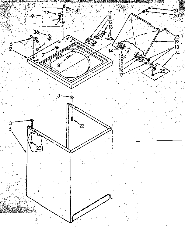 Kenmore 11082681600 top and cabinet parts diagram