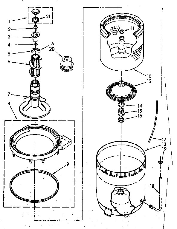 Kenmore 11082683710 agitator, basket and tub parts diagram