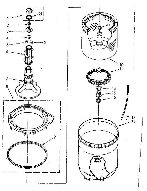 Kenmore 11082692720 agitator, basket and tub parts diagram