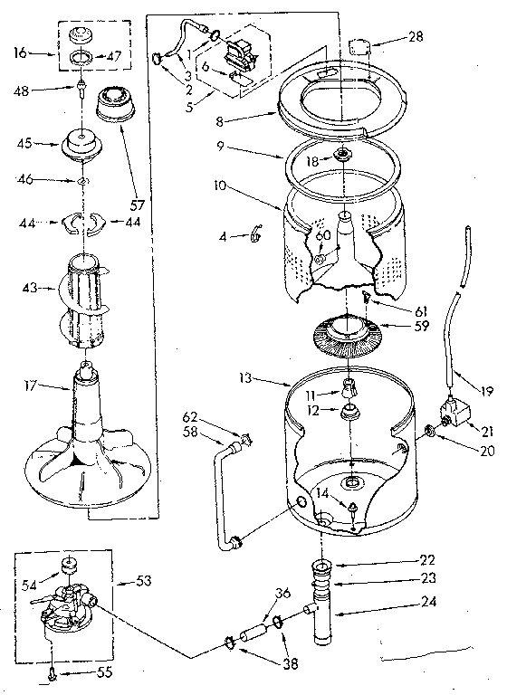 Kenmore 11083382300 tub and basket parts (non-suds only) diagram