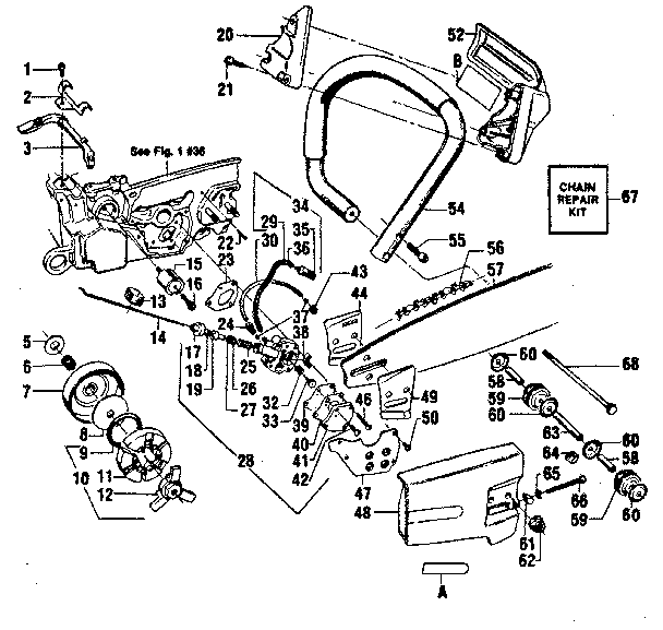 Craftsman 358356080 handle/chain and guide bar  assembly diagram