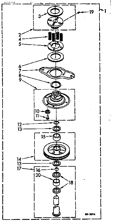 Kenmore 11082370200 basket drive and brake parts diagram