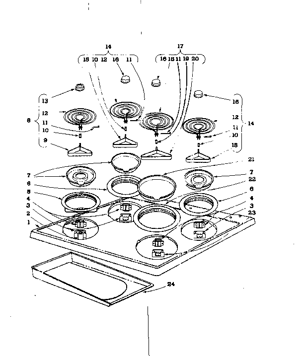 Kenmore 101921593 cook top section diagram